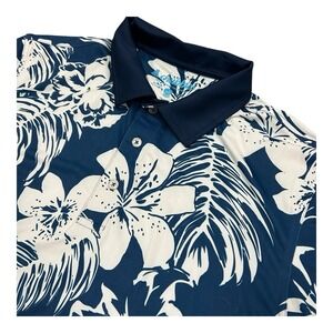 Chubbies Polo Shirt Mens Medium Floral The Weekend Has Arrived Performance Blue